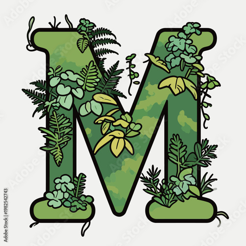 Nature-Infused Letter M with Botanical Elements