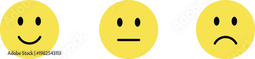 Three yellow smiley faces with different emotions