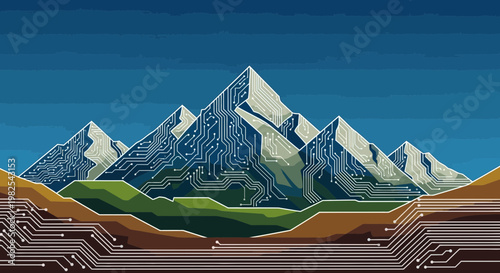 Snowy Mountain Peaks Landscape View High.