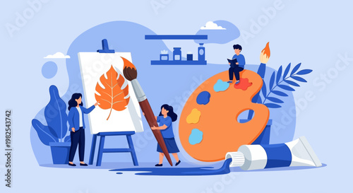 Collaborative artists in a world of oversized painting tools