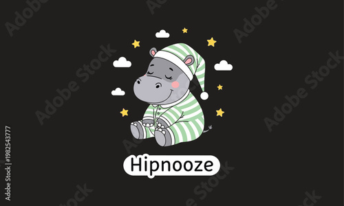 Charming cartoon hippo in pajamas a sweet illustration for children's bedtime stories and nursery decor