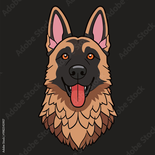 Cartoon German Shepherd Dog Illustration Portrait