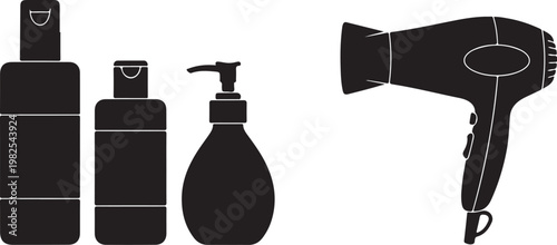Hairdryer and spray bottles for beauty salon services Isolated on white background