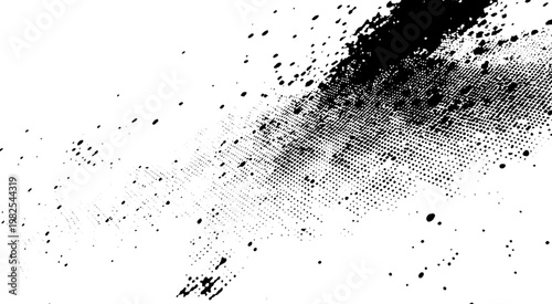 Glitch distorted grunge layer. Noise destroyed texture .Trendy defect error shapes . Overlay grunge texture . Distressed effect .Vector shapes with a halftone dots screen print texture