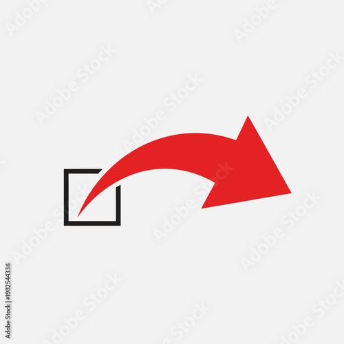 Red arrow pointing out from a black square box icon.