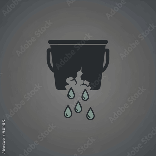 Icon of a leaking bucket with water drops.