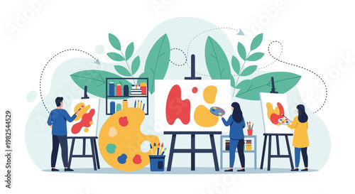 Collaborative painting session with professional artists in hub