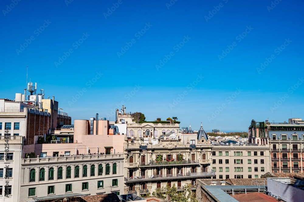 Obraz premium Aerial view of Barcelona, Spain as viewed from a rooftop