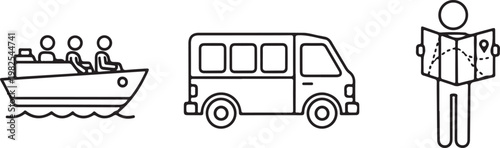 Injured person with bandage overturned vehicle and sinking ship icons during disaster concept Isolated on white background