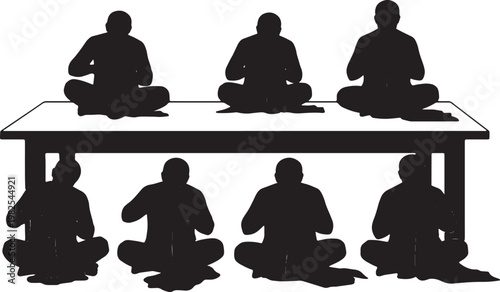 Black Solid Crosslegged Table Tailor Sitting Silhouettes Set of Six on White Background