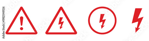 Free Download High Voltage Warning Sign Set, Danger Icons, Triangle with Lightning Bolt Signs. Signage collection of High voltage electricity danger warning. flash icons. lightning bolt symbol. - GFXLoad