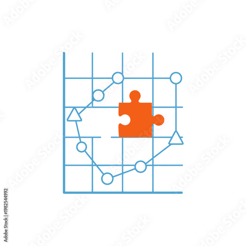 Abstract illustration featuring a puzzle piece integrated within a geometric grid network.