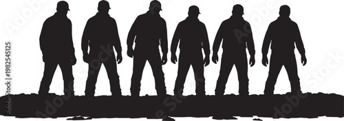 Black Solid Dense Mud Military Marching Silhouettes Set of Six on White Background