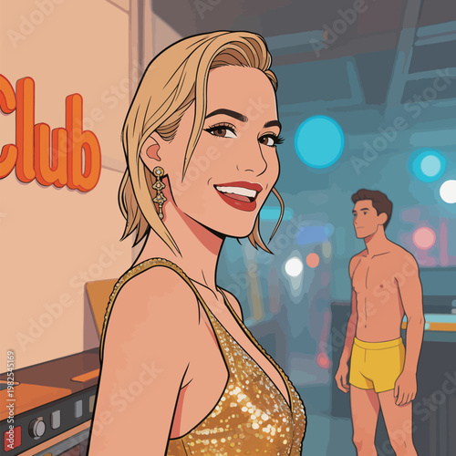 Illustration of a glamorous woman in a club