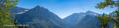 Panoramic view of mountain range with lush valley during clear daytime in nature