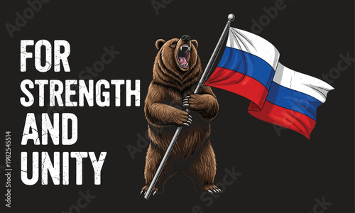 A powerful image depicting a bear with the russian flag symbolizing strength unity and national pride