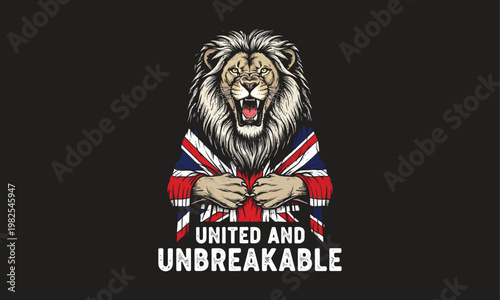 Majestic lion with british flag mane a symbol of strength and national pride
