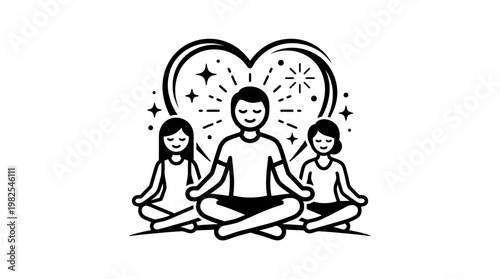 Meditating Family with a Heart-Shaped Aura