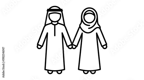 Arab Couple Holding Hands in Outline