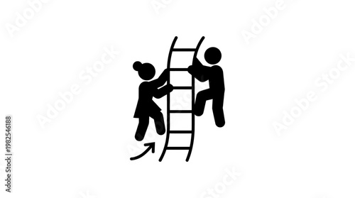 People Climbing a Ladder Together Symbol of Partnership