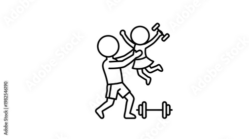 Father and Daughter Workout Cartoon