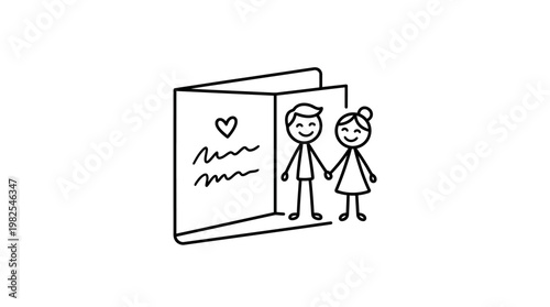 Simple Doodle Couple Holding Hands Next To Card