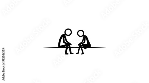 Minimalist Stick Figures Sitting Side-by-Side