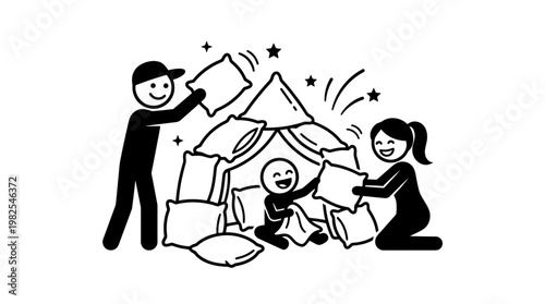 Family Building A Pillow Fort Together