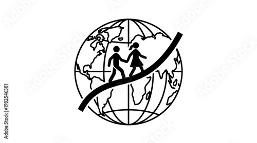 People Walking Along a Path Over the World