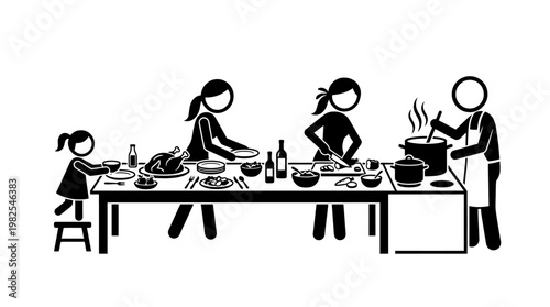 Family Preparing Feast for a Meal