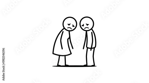 Sad Couple Looking Down Simple Cartoon