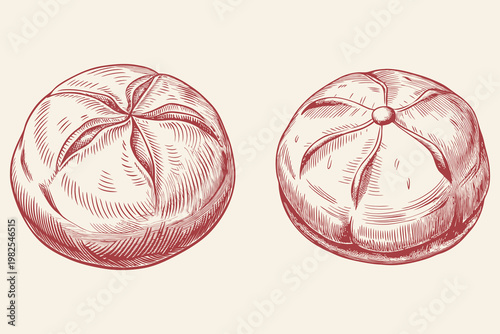 Round loaf of rustic bread outline sketch vector illustration for bakery, artisan food and organic concept. Symbolizing freshness, tradition and homemade quality