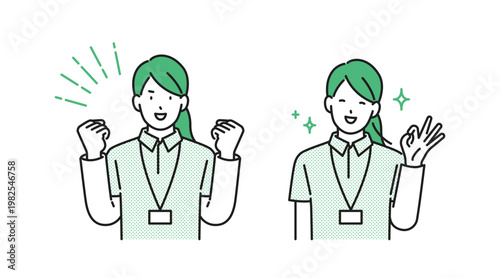 イラスト素材【介護イメージ】：女性介護士の明るい表情バリエーション