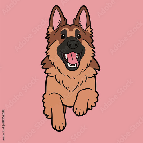 Cartoon German Shepherd Dog on Pink Background