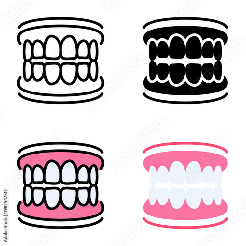 Dentures icon collection of various styles for design branding, print and digital media