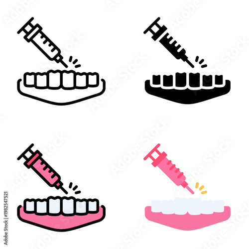 Tooth anesthesia icon collection of various styles for design branding, print and digital media