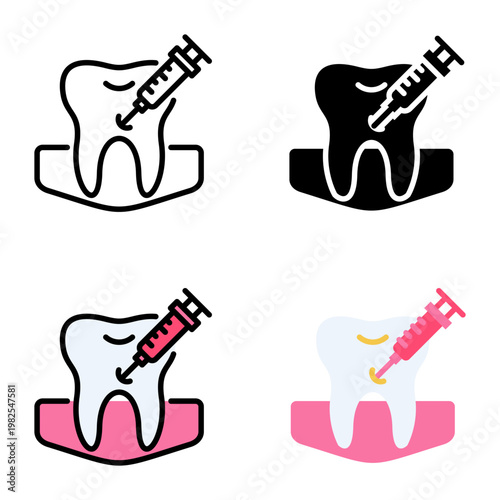 Tooth anesthetic icon collection of various styles for design branding, print and digital media