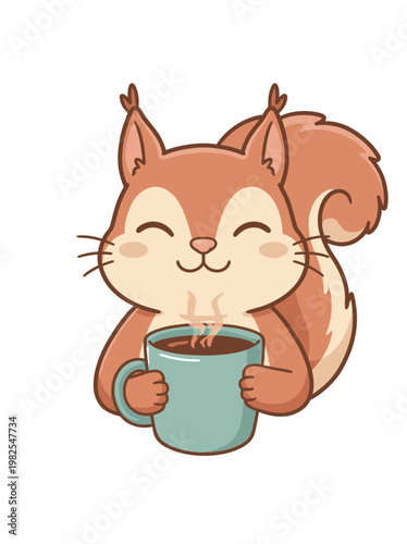 Cartoon Squirrel Holding Coffee Mug.