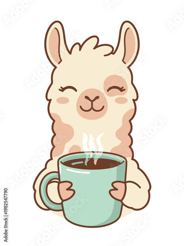 Cute Llama Holding Coffee Mug 1.