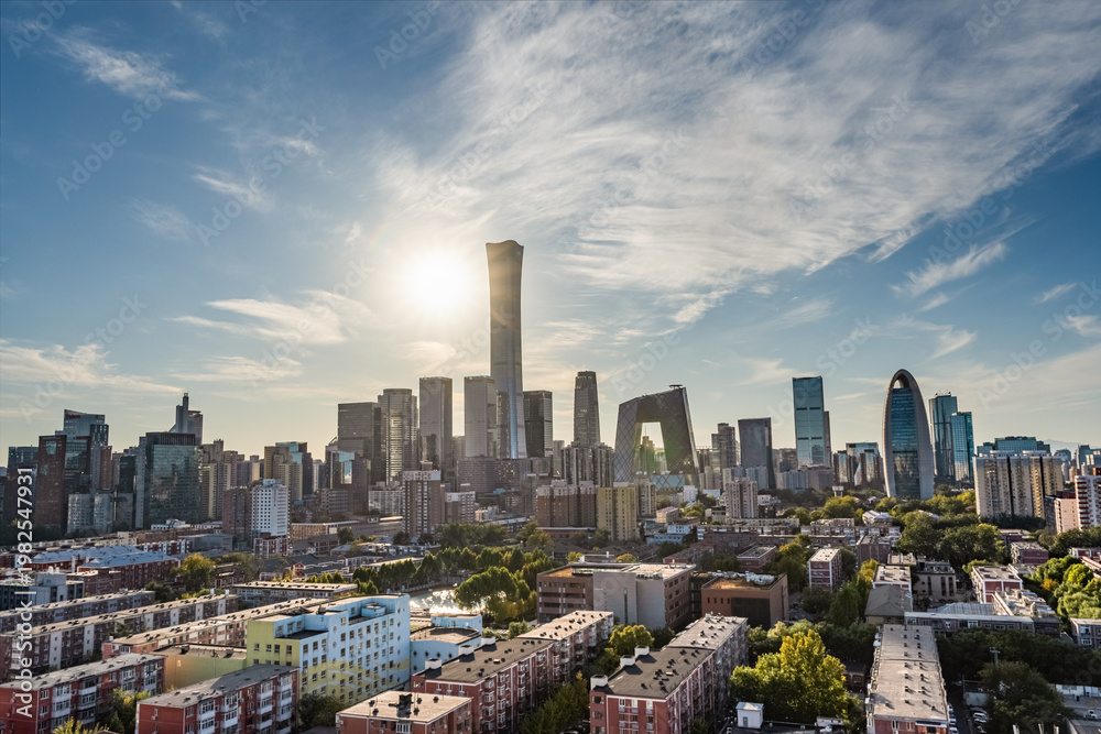 Obraz premium Urban city skyline and architecture development of China World Trade Center CBD core area in Beijing, China