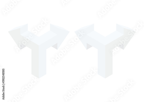 二手に分かれたアイソメトリックな矢印のセット（グレー）