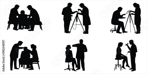 Silhouette Collection Of Medical Examinations And Procedures On White Background doctor patient