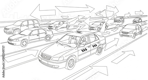 Sketch of Cars in Traffic Jam.