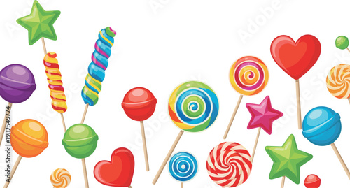 Colorful Lollipop Candy Collection Sweet Dessert Cartoon Style Candy Set Vector Illustration