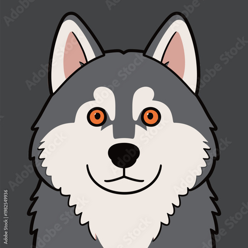 Cartoon Husky Dog Portrait Illustration