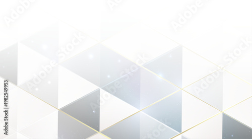 白を基調とした立体的なキューブ構造と繊細な光の粒子が浮かぶ未来的で清潔感のあるテクノロジー背景素材