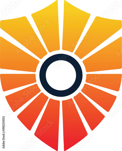 Abstract sun logo design in warm gradient colors, modern stylized graphic element for energy company branding or summer vacation promotions.