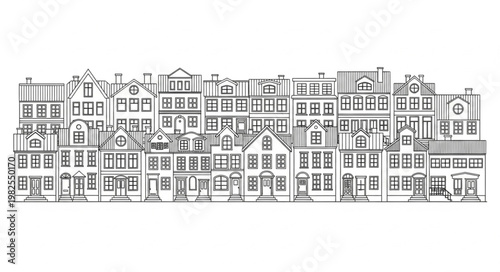 Sketch of Old European Buildings Facade Line Art.