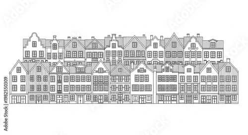 Sketch of Old European Buildings Facade Line Art.