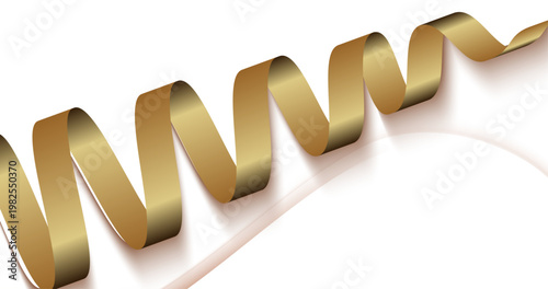 高級感あふれるゴールドの立体ウェーブリボンが流れるミニマル背景デザイン、上品でラグジュアリーな抽象装飾素材